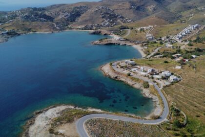 Εναέρια θέα ελληνικής ακτογραμμής και παραθαλάσσιας διαδρομής